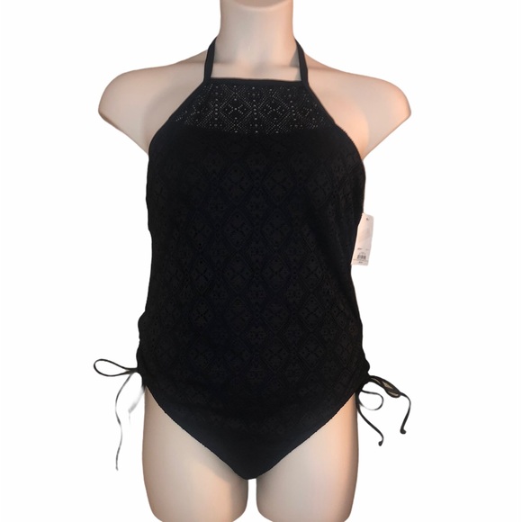 SO Crochet Overlay High Neck Halter Tie One Piece - Picture 2 of 9